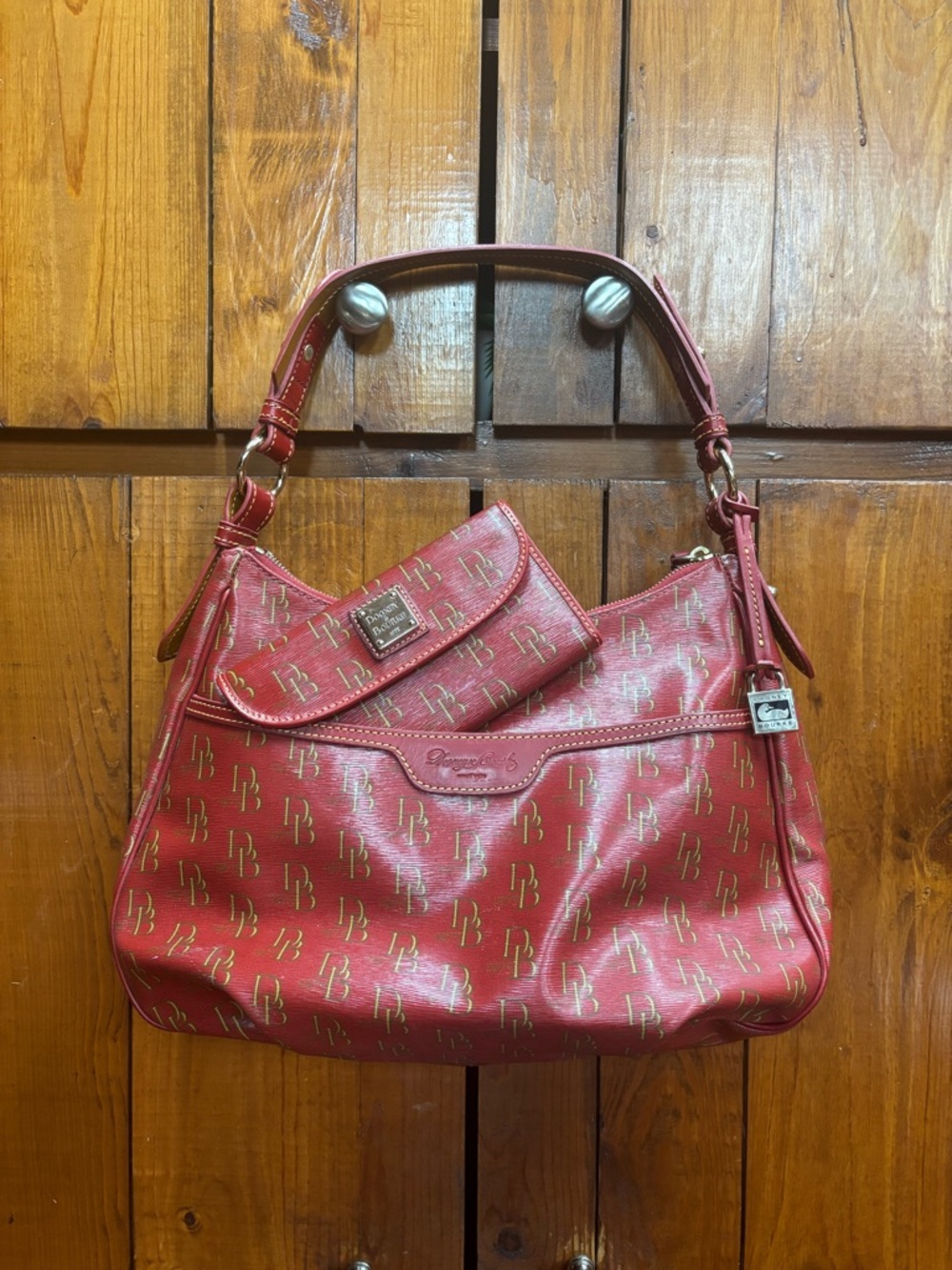 Dooney & Bourke Red Logo-Print Shoulder Bag and matching wallet